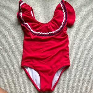 Red Janie and Jack Ruffle Swimsuit, 5T